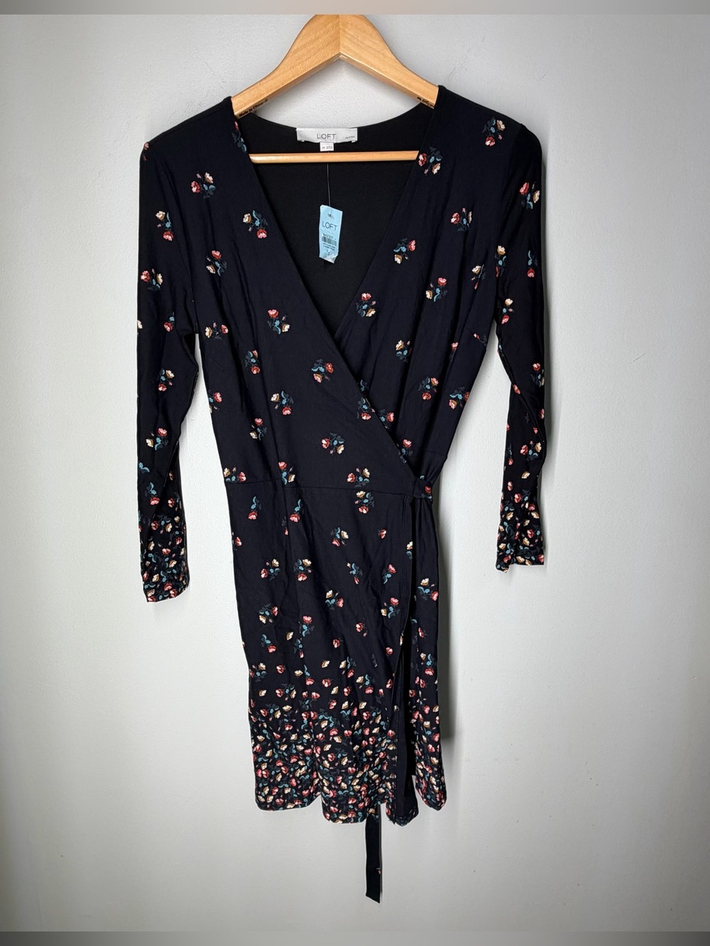 NEW LOFT Petite Floral Wrap Dress Fall Wedding Guest Dark Academia Romantic Boho